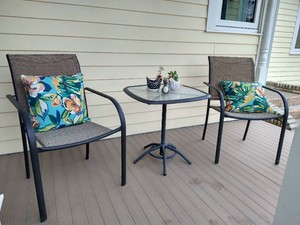 Small Patio Table With (2) Chairs & Decor