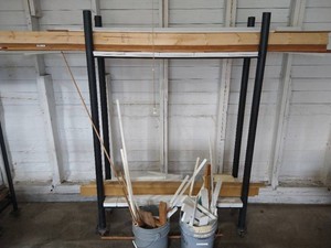 Metal Wood Rack & Wood Contents - 2x4s Etc