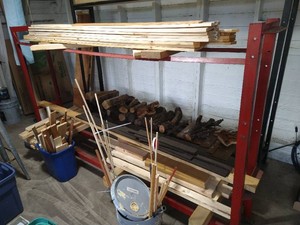 Metal Wood Rack & Wood Contents