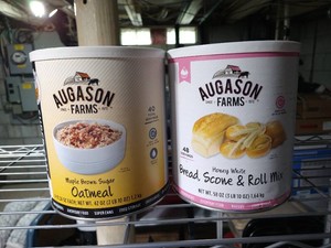 (2) Cans Augason Farms Emergency Food - Oatmeal & Bread Mix