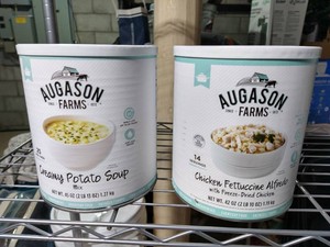(2) Cans Augason Farms Emergency Food - Potato Soup & Chicken Fettucine Alfredo