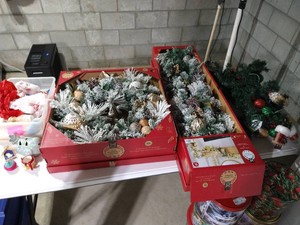 Christmas Lot - Prelit Garland, Prelit Wreath & Ornaments