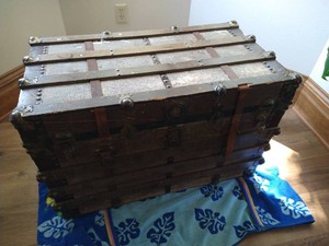Nice Large Antique Trunk - Leather Handles Intact