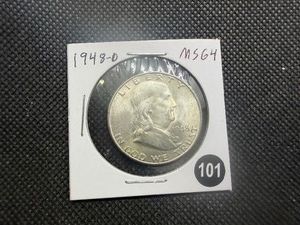 1948-D Silver Franklin Half Dollar Marked MS64 When Purchased