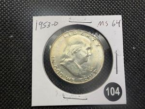 1953-D Silver Franklin Half Dollar Marked MS64 When Purchased