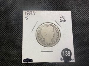 Key Date 1897-S Silver Barber Quarter - Greysheet Value for a G4 is $100.00