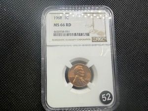 1968 Lincoln Cent NGC MS66 RD  - NGC Price Guide Value for an MS66 RD is $40.00