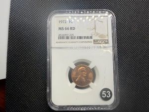 1972 Lincoln Cent NGC MS66 RD  - NGC Price Guide Value for an MS66 RD is $25.00