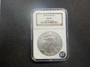 2000 1 Oz. Silver American Eagle NGC MS69  - NGC Price Guide $125