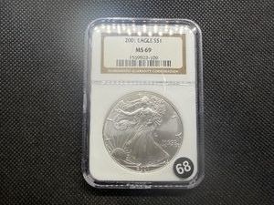 2001 1 Oz. Silver American Eagle NGC MS69  - NGC Price Guide $125