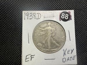 Semi-Key Date 1938-D  Silver Walking Liberty Half Dollar - Marked EF When Purchased - Greysheet value for a XF40 is $120.00