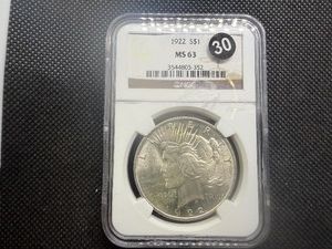 1922 Peace Silver Dollar NGC MS63 - NGC Price Guide Value for an MS63 is $115