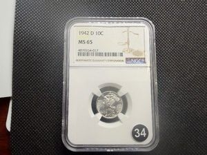 1942-D Silver Mercury Dime NGC MS65 - NGC Price Guide Value for an MS65 is $40