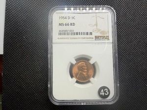 1954-D Lincoln Cent NGC MS66 RD -  NGC Price Guide Value for an MS66 RD is $38