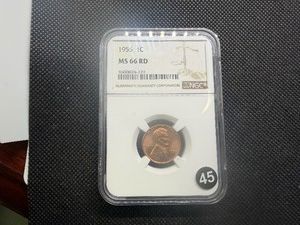 1955 Lincoln Cent NGC MS66 RD  - NGC Price Guide Value for an MS66 RD is $100