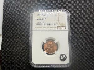 1956-D Lincoln Cent NGC MS66 RD - NGC Price Guide Value for an MS66 RD is $45.00