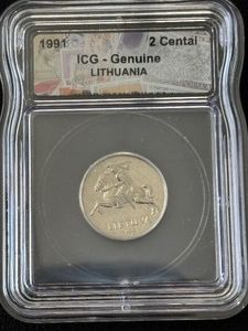 1991 Lithuania 2 Centai ICG Genuine
