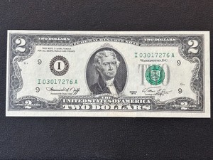 1976 Green Seal $2 Dollar Note Uncirculated St. Peter, MN Postmarked