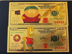 24K Gold Foil $100 Dollar Notes Cartman and Bart Simpson