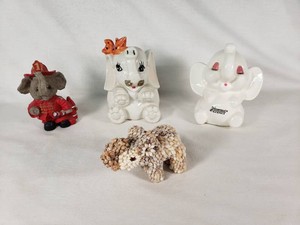 Lot of Collectible Elephant Figurines Including Shell Elephant, Ceramic Bank, and Decorative Firefighter Elephant
