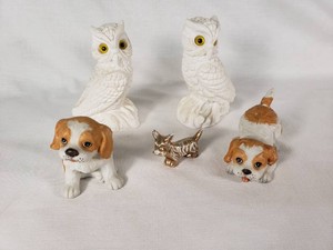 Ceramic Animal Figurines Including Owls and Dogs