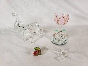 Shannon Crystal Designs of Ireland Elephant Figure, Pink Lotus Flower with Elephants at Base and More