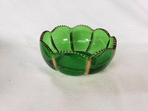 Green Glass Bowl with Gold Accents