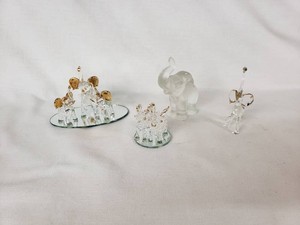 Glass Elephant Figurine Collection including Frosted Elephant, Gold Accented Elephants on Mirror Base