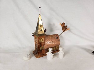 Copper Church Musical Ornament with Napcoware Porcelain Angels