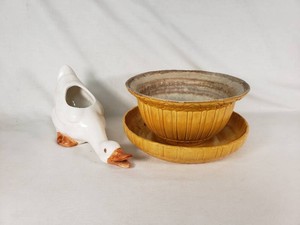 Large Yellow Vintage Ceramic Planter, and Goose Planter