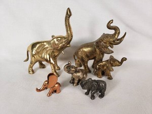 Brass Elephant Figurines Including Solid Brass Made in India, Copper and Mixed Metal Elephants