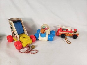 Fisher-Price Vintage Toys including Pull-Along Xylophone, Bear Popper Car, and Fire Engine