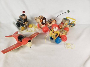 Vintage Fisher-Price Wooden Pull Toys and Airplane Toy Lot