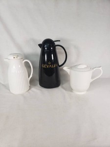 Gevalia Coffee Carafe, White Press Coffee Carafe, and Ribbed Insulated Carafe