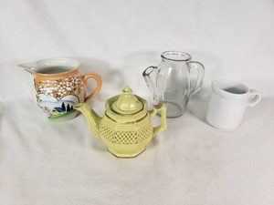 Set of Vintage Pitchers and Teapot, Including Japanese Hand-Painted Ceramic and Glass Items