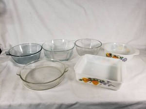 Pyrex and Anchor Hocking Fire King Glassware Including Mixing Bowls, Baking Dishes, and Serving Bowls