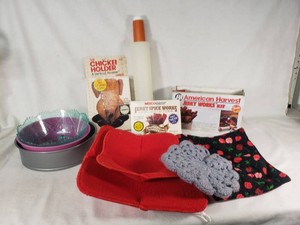 Kitchen and Cooking Accessory Lot with Chicken Holder, Jerky Kits, and Bakeware