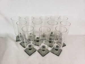 Set of 12 Smoky Glass Water Goblets with Square Bases