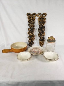 Vintage Landert Ceramic Dish, Country Kids Collector Plate, Homer Laughlin Bowls, and Decorative Wall Hangings