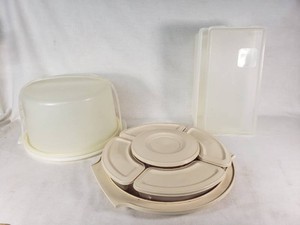 Tupperware Storage Containers including Divided Serving Tray, Cake Carrier, and Rectangular Keepers