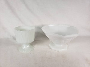 Milk Glass Pedestal Bowls Including Grape Pattern and Swirl Design