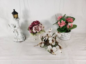 Decorative Angel Figurine, Artificial Flowers, and Glass Flower Ornament Set