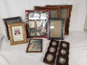 Lot of Picture Frames Including Intercraft 4x6 Gold Frame, Multi-Photo Collage Frame, and Assorted Vintage Wooden Frames