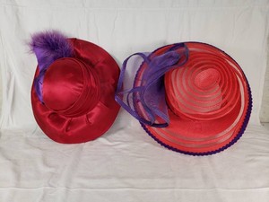 Red and Purple Womens Hats with Feathers and Ribbons