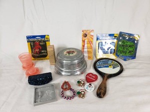 Various Items Including Hand Mirror, Vintage Compact, Iron-On Patches and Other Items