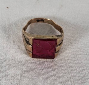 Mens 10K Gold Signet Ring with Red Intaglio