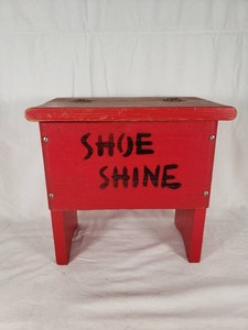 Red Wooden Shoe Shine Box with Brush and Cloth Included