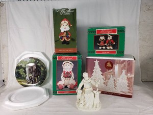 House of Lloyd Christmas Figurines, International Bazaar Santa, and W.S. George Elephant Plate