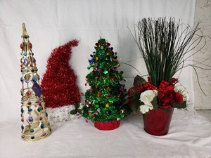 Decorative Christmas Holiday Arrangement with Faux Greenery and Ornaments