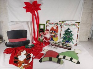 Christmas Holiday Decor Lot including Noel Train with Candles, Suncatcher Decorations, and Festive Santa Figurine